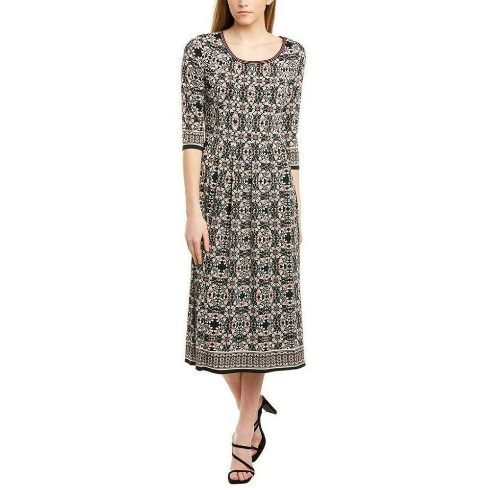 Max Studio Women's 3/4 Sleeve Pleated Midi Dress S